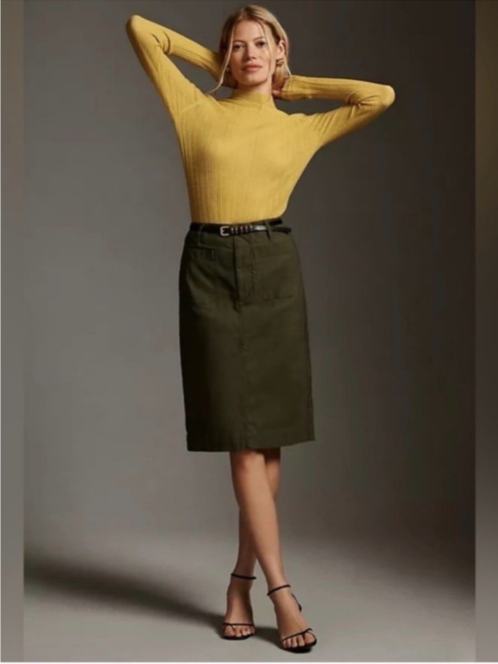 Maeve by Anthropologie olive green pencil skirt knee length size xl